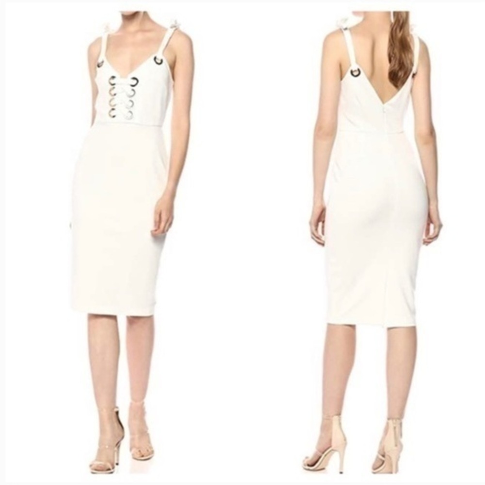NWT ELLIATT Dahlia Dress White Sleeveless Ponte Lace Up Front V Neck size small